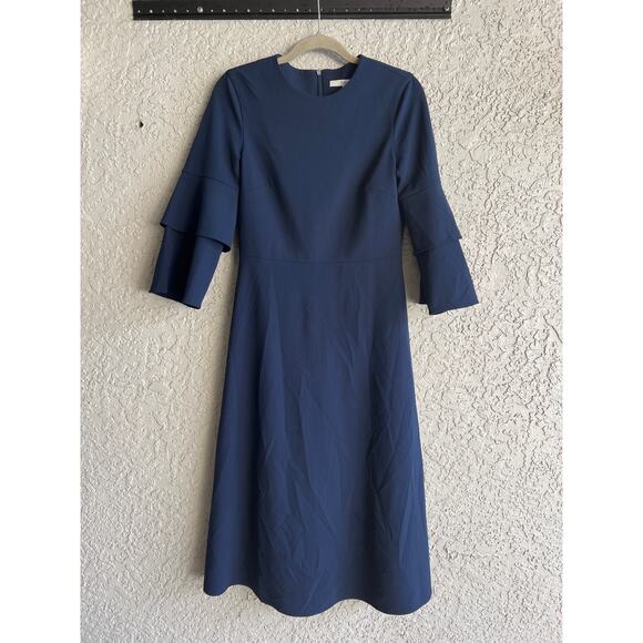 Tibi size 4 navy blue midi dress bell sleeves - Picture 2 of 7
